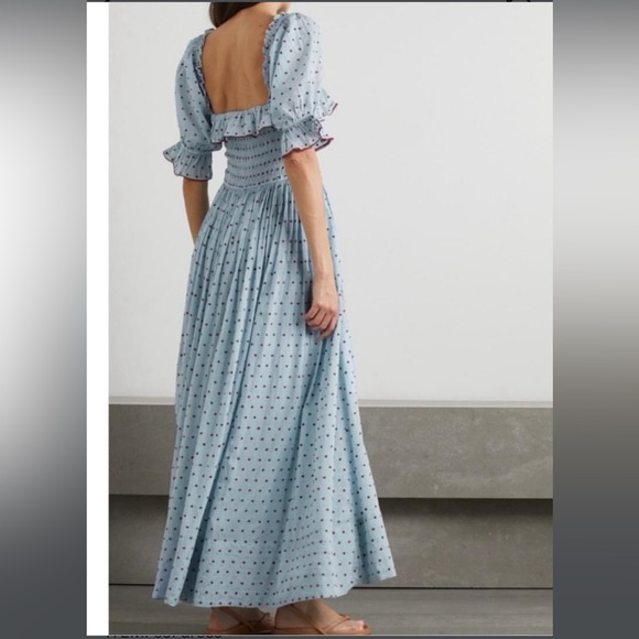 Doen Sol Blue RED Pol Ka Dot Ruffle Maxi Dress - Picture 3 of 8